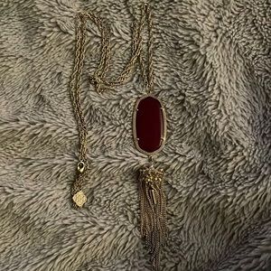 Kendra Scott- Maroon stone tassel necklace. Gold chain